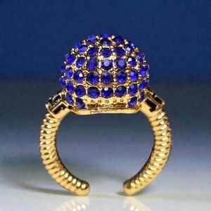 18k Gold Plated Twisted Cable Domed Sapphire Crystal Greek Key Ring